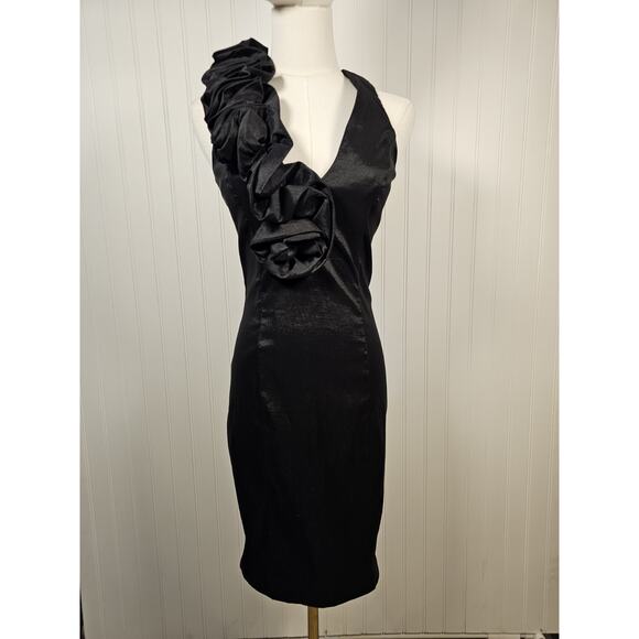 Caché Dresses & Skirts - Cache Black Ruffle Bodycon Cocktail Party Mini V-Neck Dress Women's Size 8